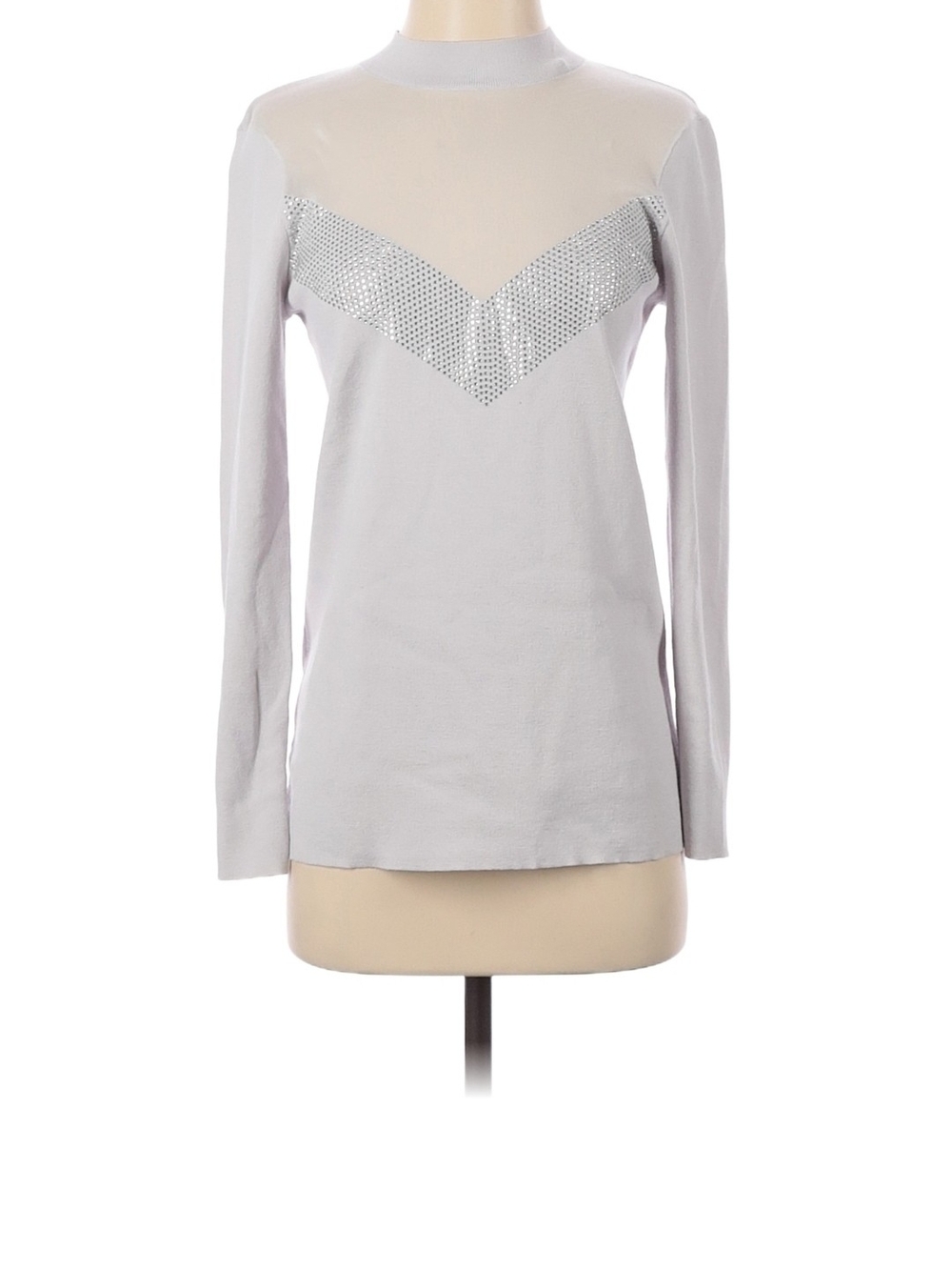 Reiss Light Gray Long-Sleeve Top with Silver Chevron